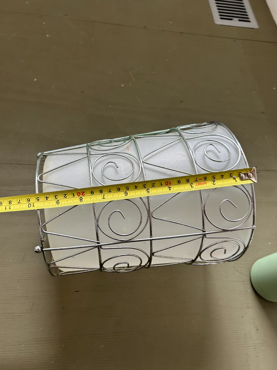 Wire Wrapped White Frosted Glass Trash Can/Bin