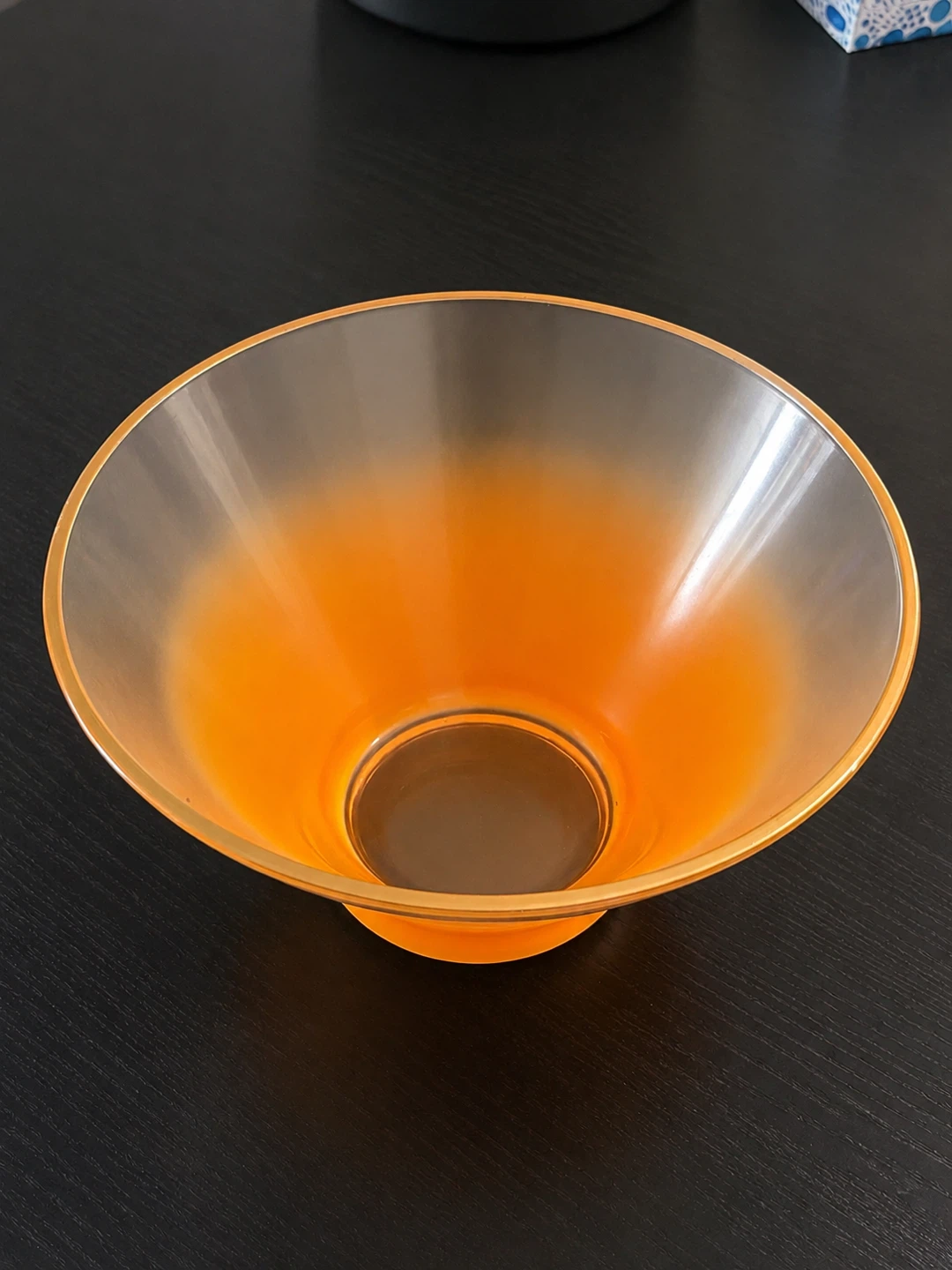 Orange Frosted Glass Serving Bowl with Gold Rim