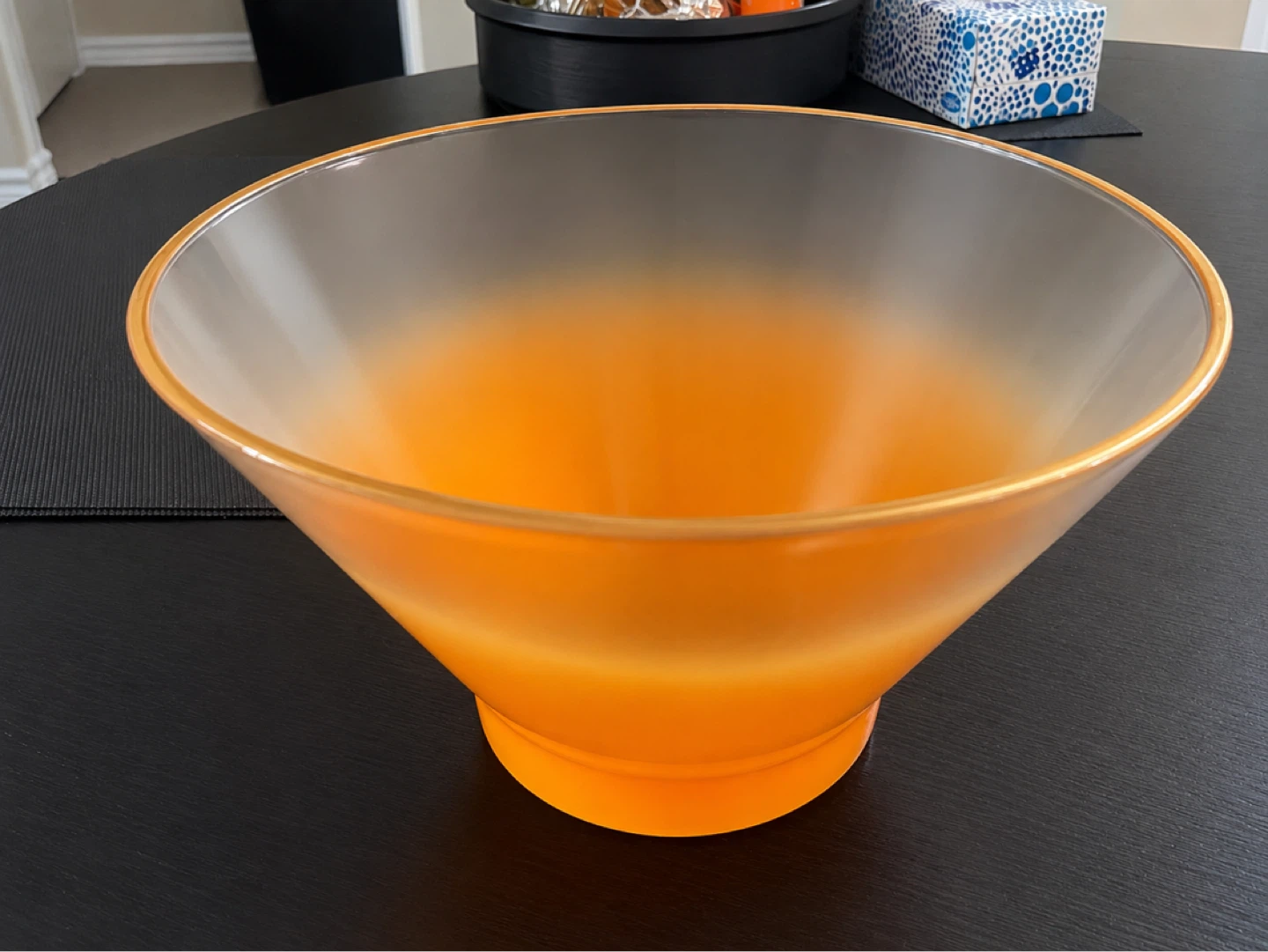 Orange Frosted Glass Serving Bowl with Gold Rim - photo 2