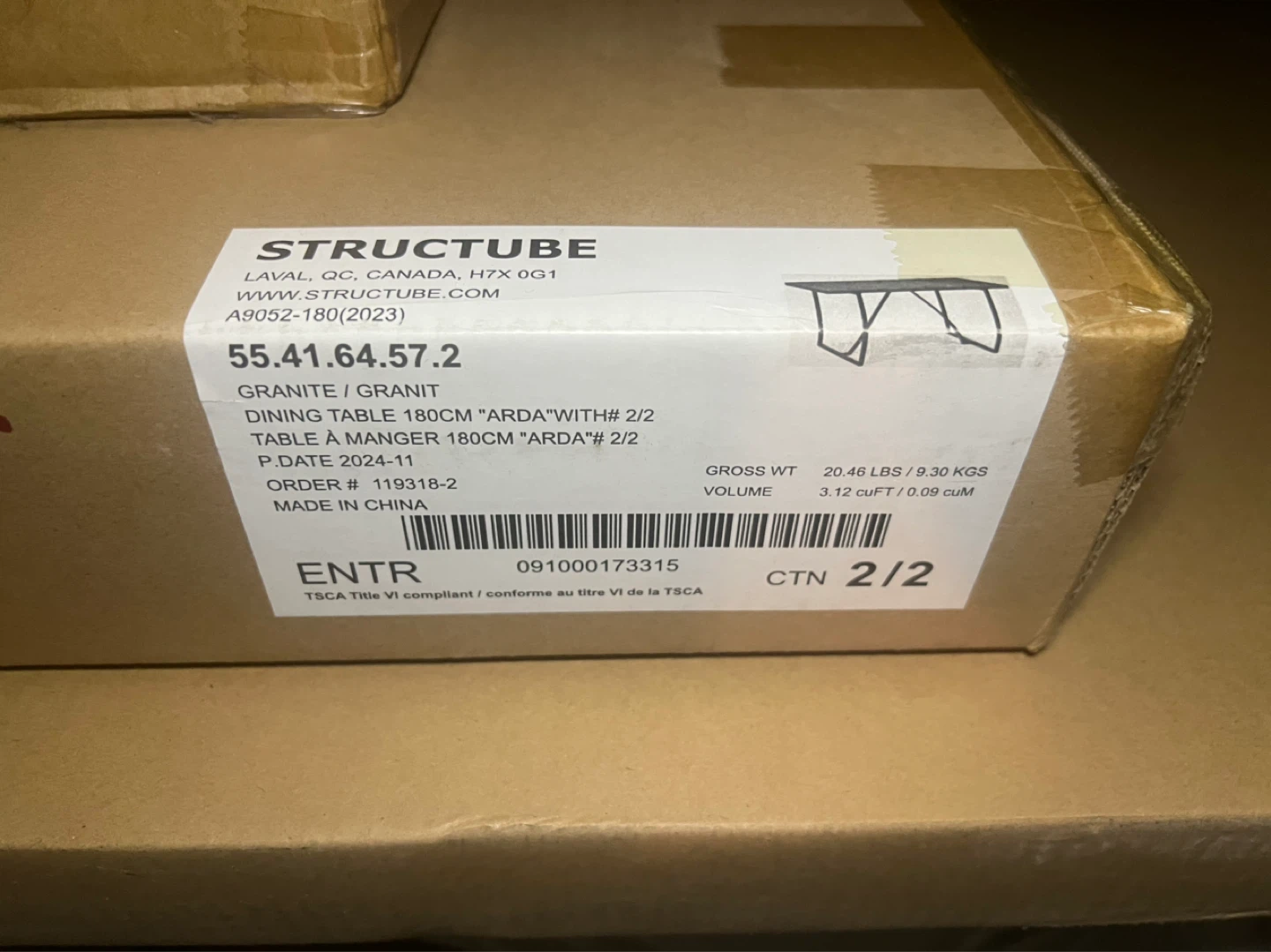 (Never opened) Structube ARDA 180cm Dining Table (Granite)