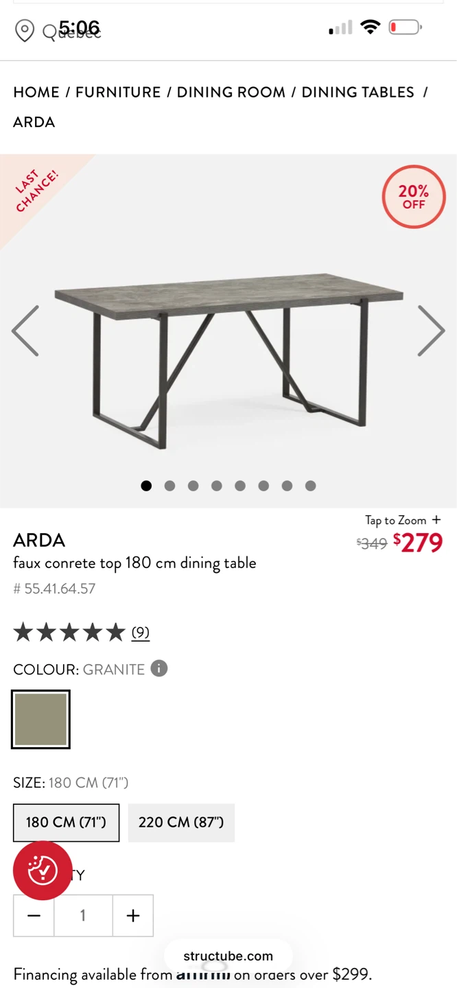 (Never opened) Structube ARDA 180cm Dining Table (Granite) - photo 3