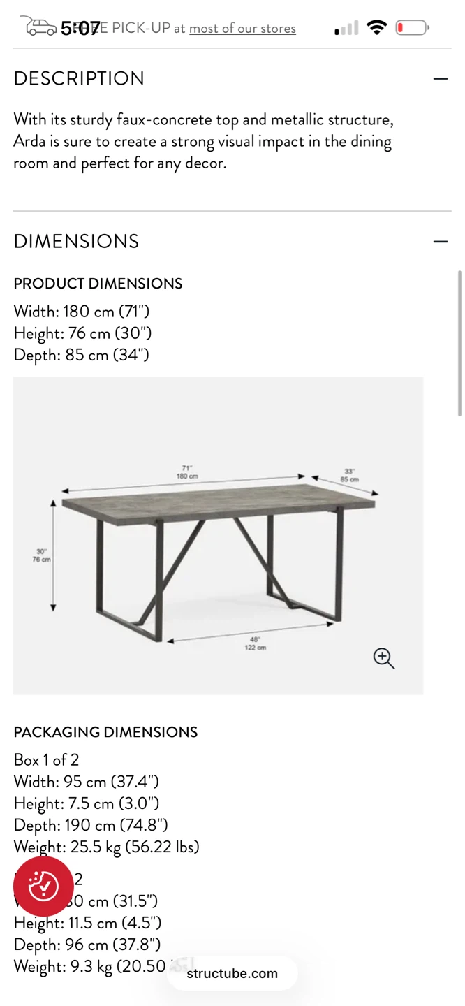 (Never opened) Structube ARDA 180cm Dining Table (Granite) - photo 4