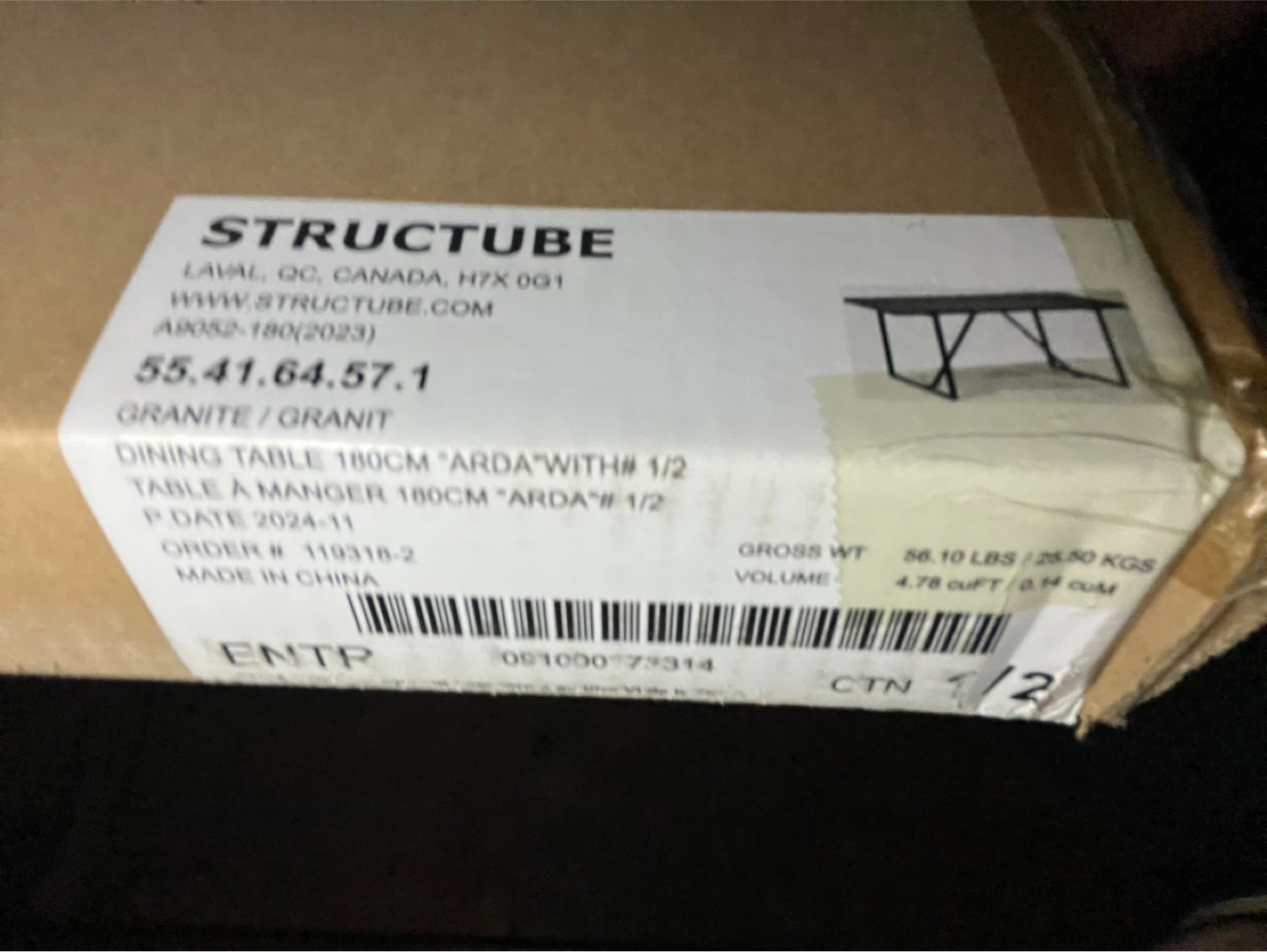 (Never opened) Structube ARDA 180cm Dining Table (Granite) - photo 2