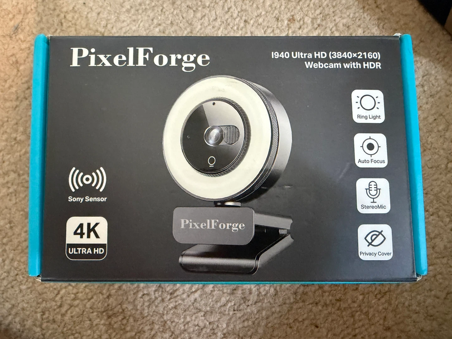 PixelForge 4K Ultra HD Webcam with Ring Light and HDR