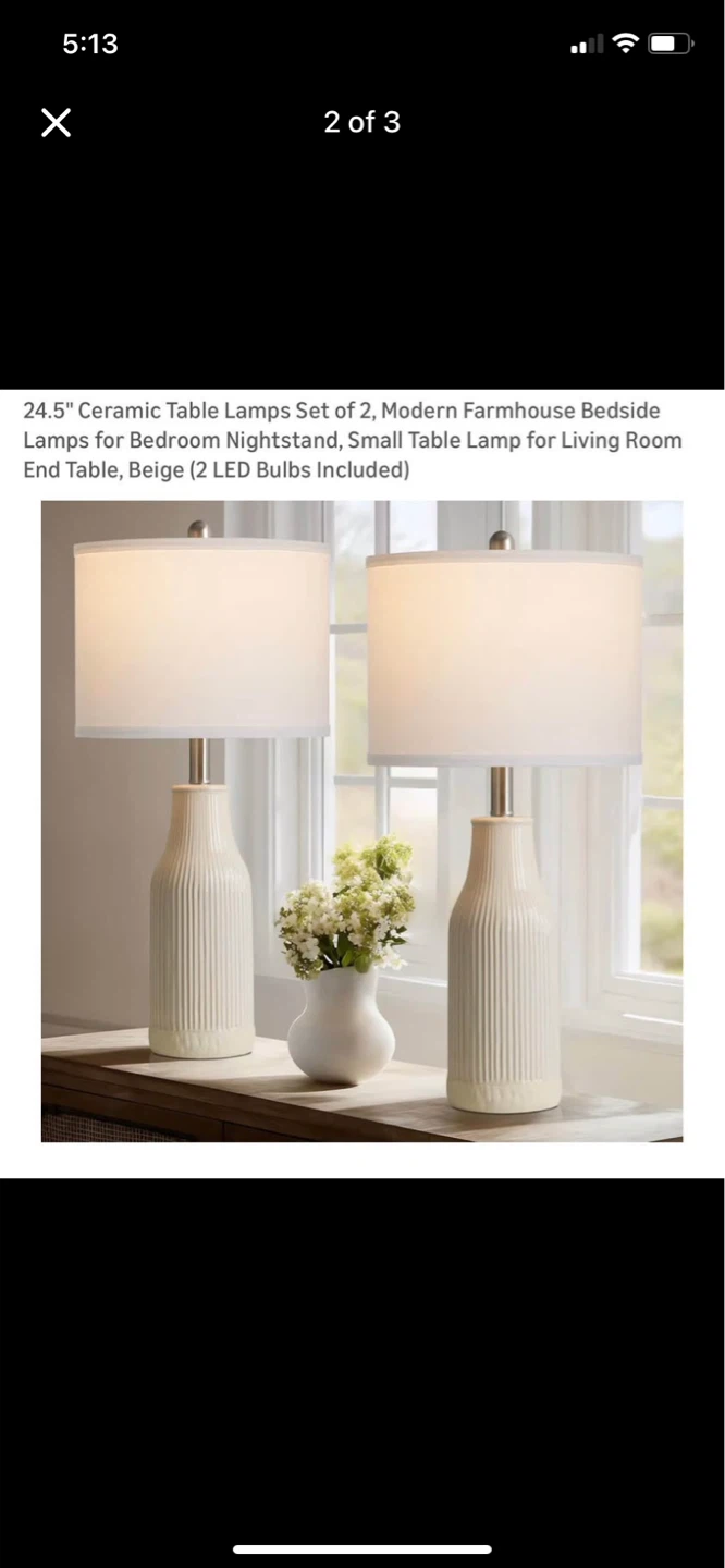 uSumkky 24.5" Ceramic Table Lamps - Set of 2, Beige - photo 2