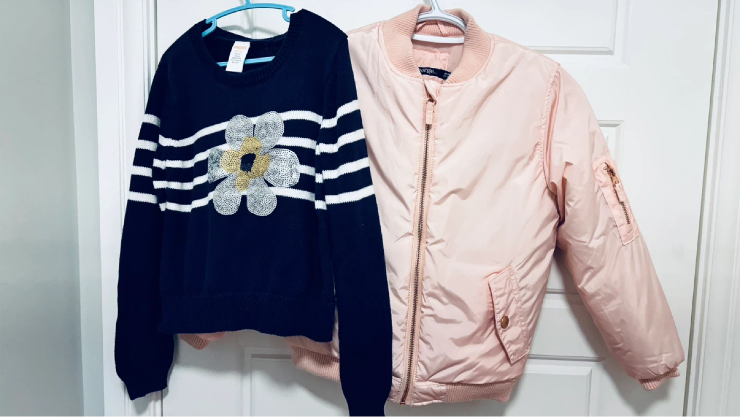 Girls Pink Bomber Jacket + Gymboree Sweater Bundle (Size 7-8)