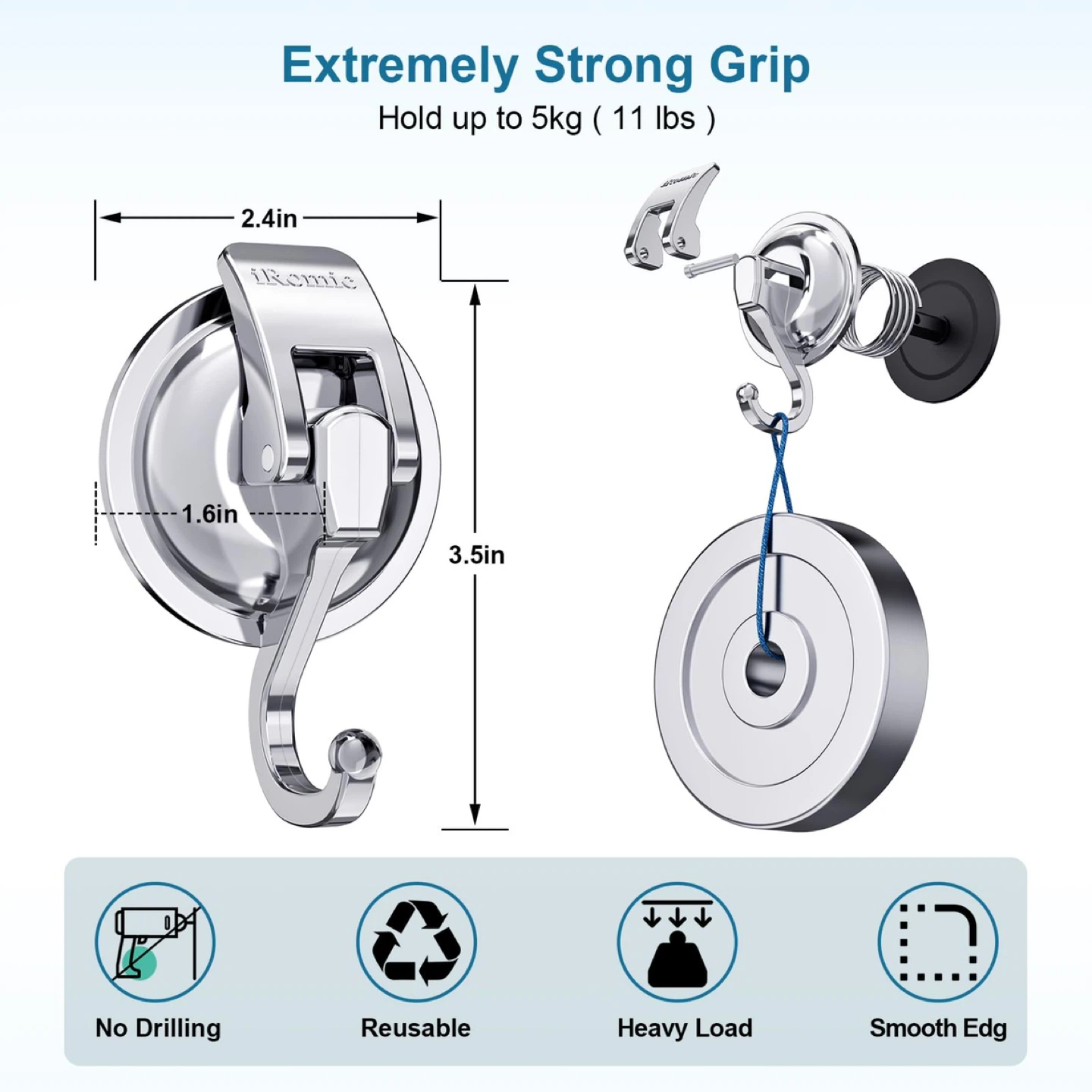 iRomic Heavy Duty Vacuum Suction Cup Hooks (2 Pack) - photo 2