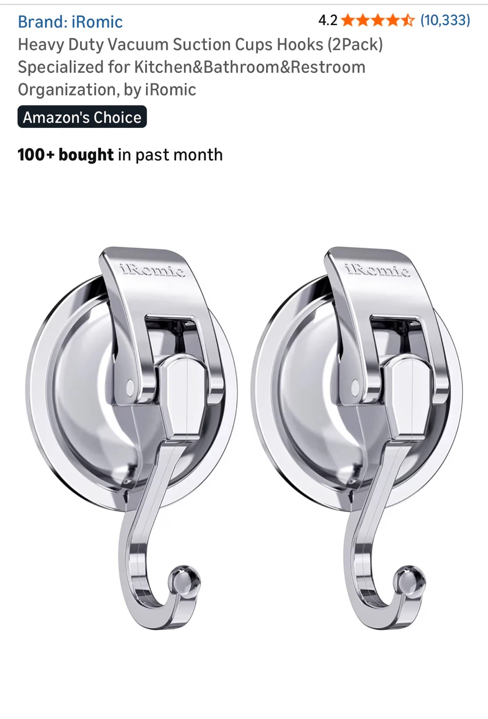 iRomic Heavy Duty Vacuum Suction Cup Hooks (2 Pack)