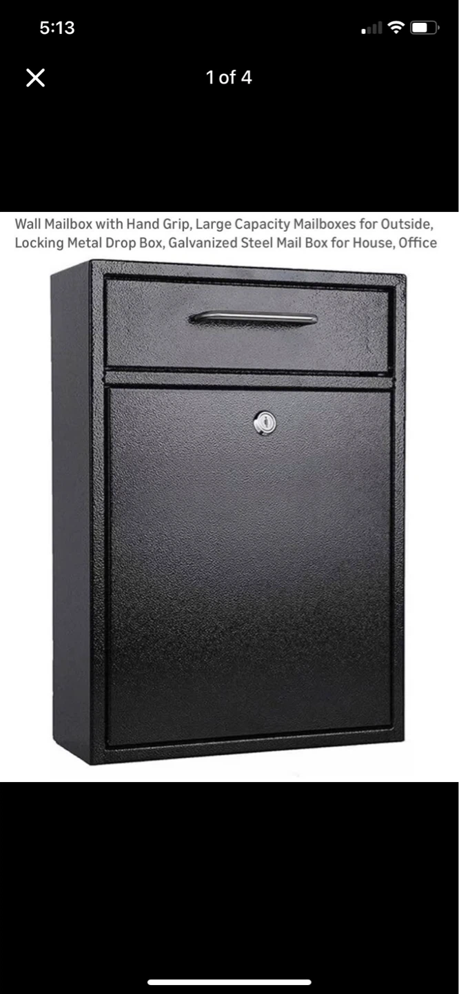 Black Galvanized Steel Drop Mailbox with Lock
