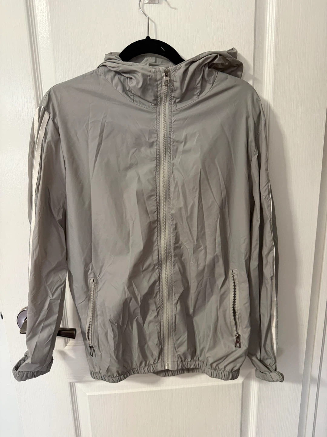 Grey Track Jacket with White Stripes