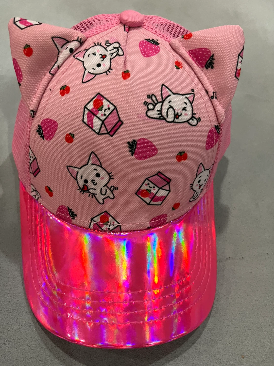 Brand NEW Pink Trucker Hat with Cat Ears and Strawberry