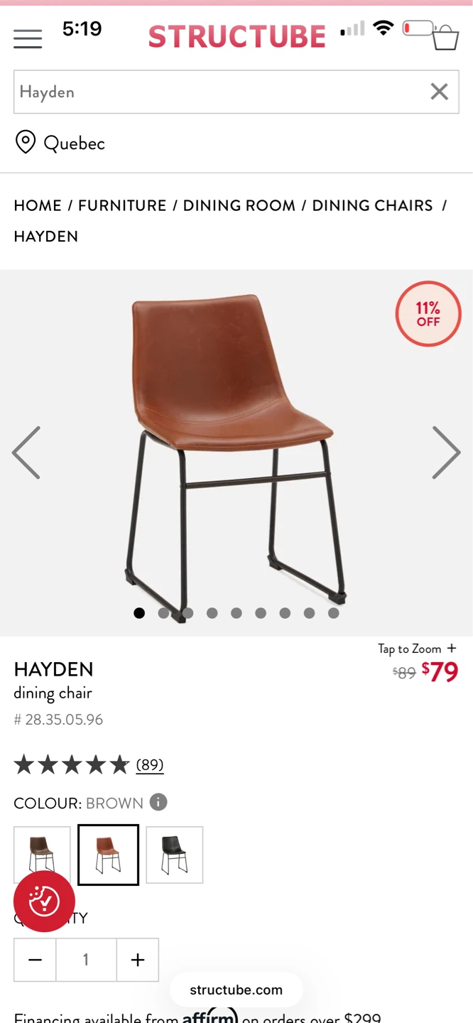 (Never opened) Two Structube Hayden Dining Chair - Brown