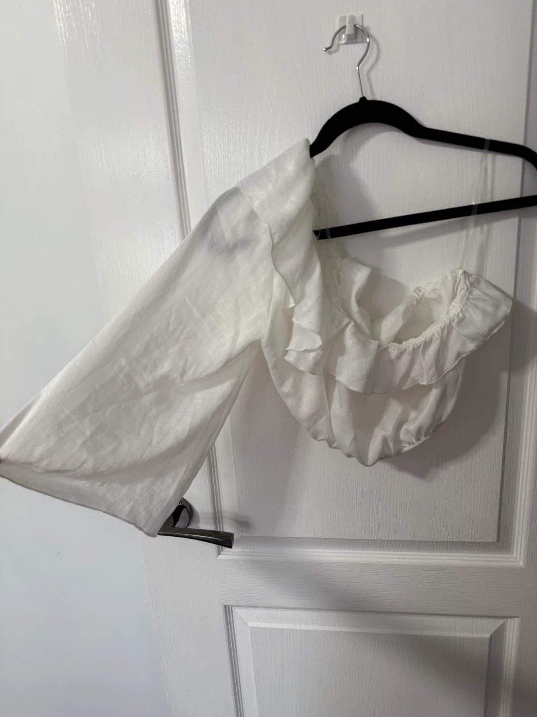 White Off-the-Shoulder Ruffle Crop Top