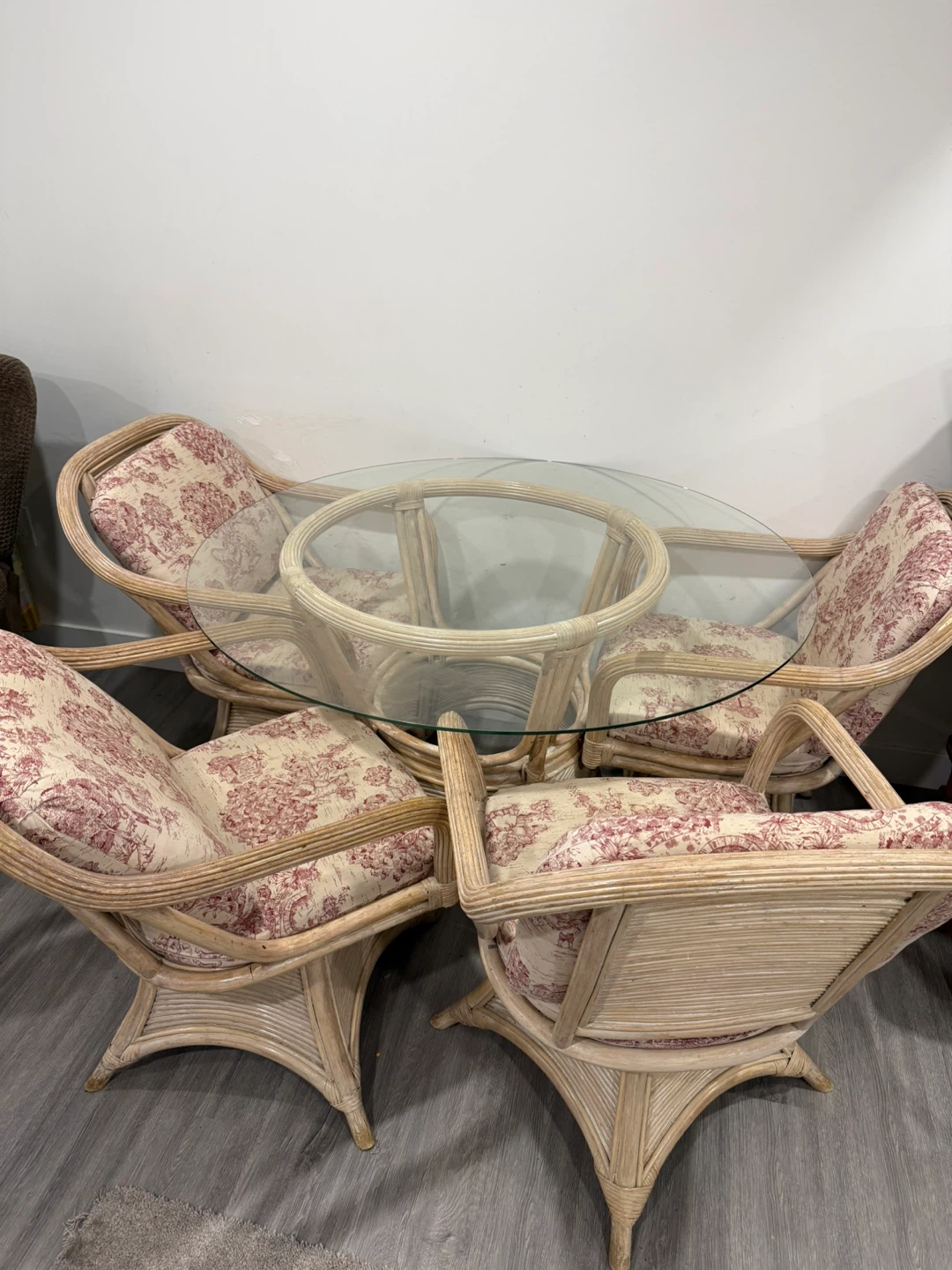 Rattan Dining Set with Glass Table and 4 Chairs