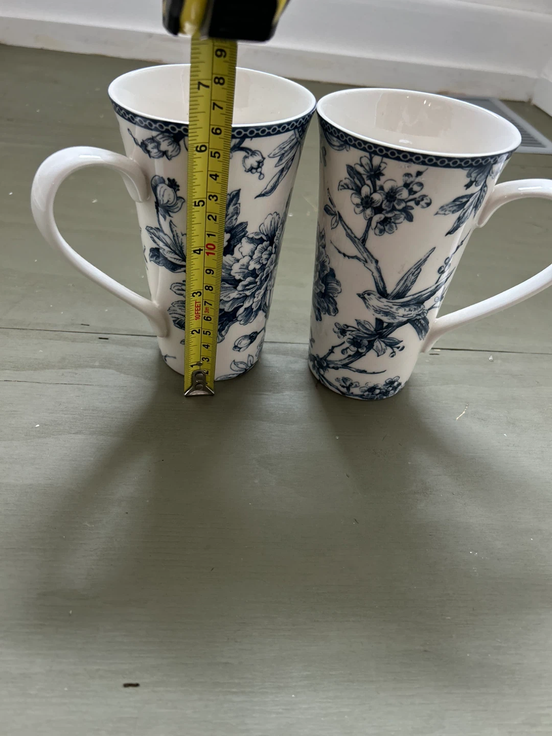 Set of 2 Tall Mugs Blue Floral Bird Design - photo 2