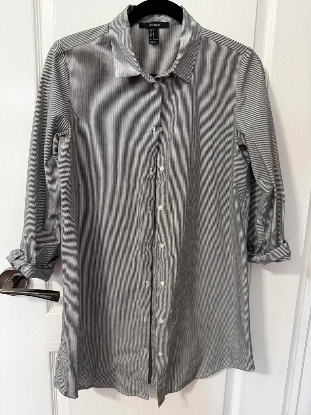 Pinstripe Button-Up Long Shirt