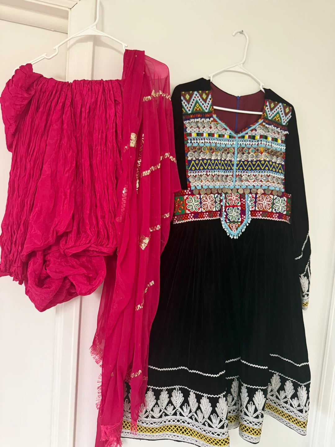 Black Velvet Afghan Dress with Pink Scarf - photo 2