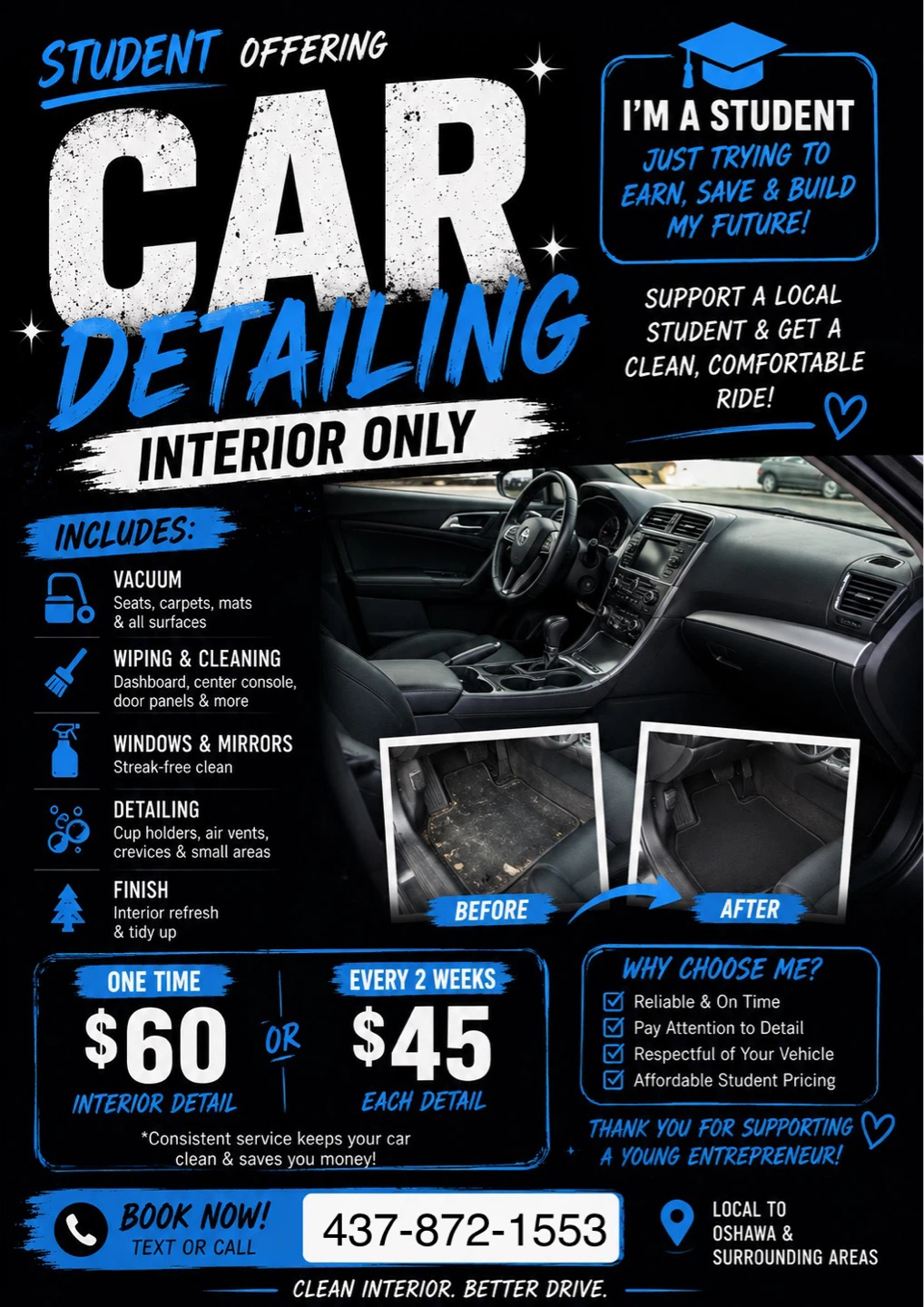 Student Offering Car Interior Detailing Service