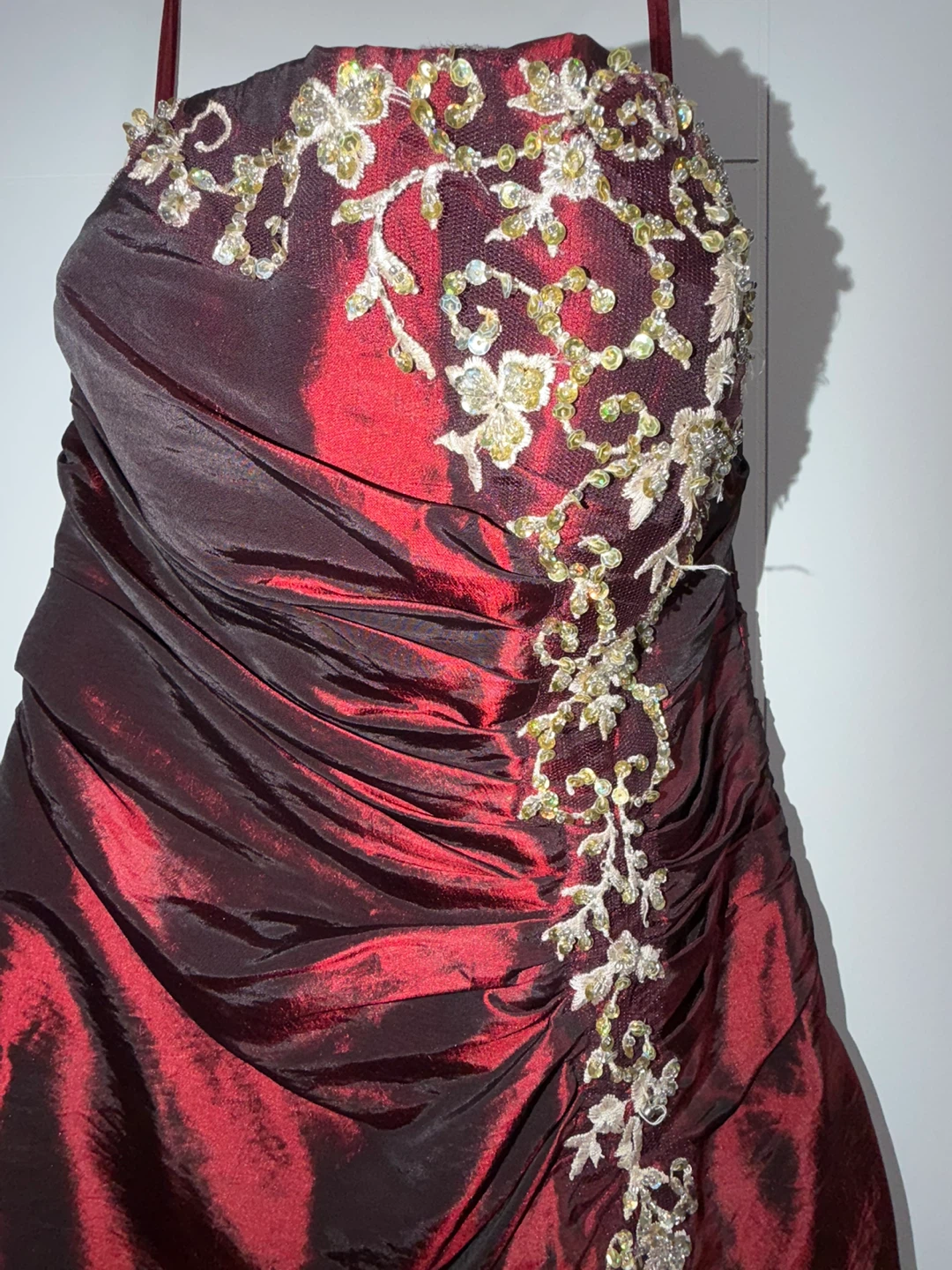 Burgundy Beaded Strapless Gown