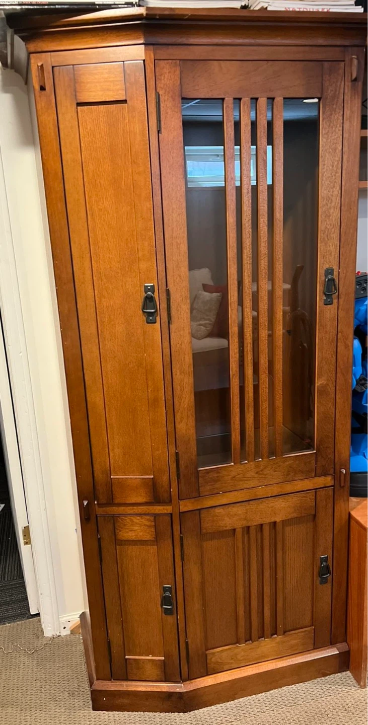 Wooden Cabinets with Glass Doors and wooden shelf unit