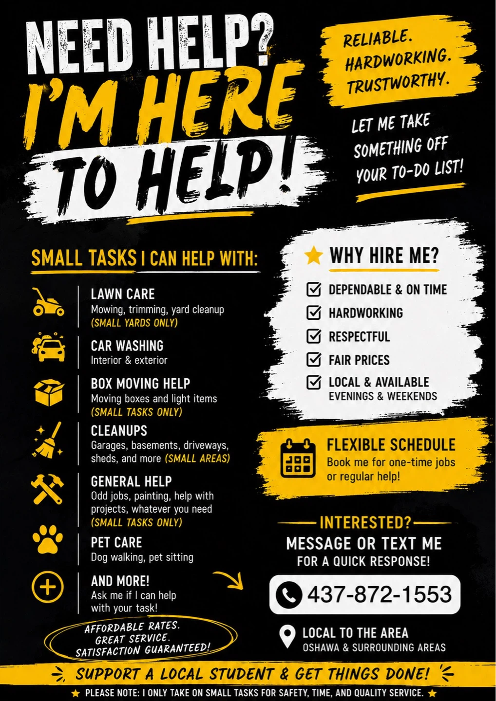 Local student offering help with small tasks