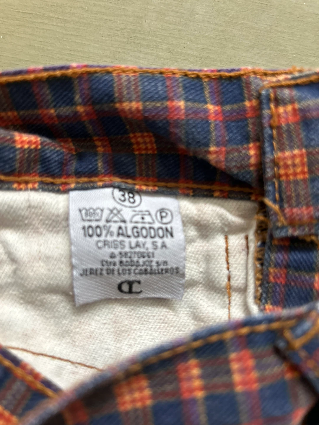 Bramonte Plaid 100% Cotton Jeans - Size 38