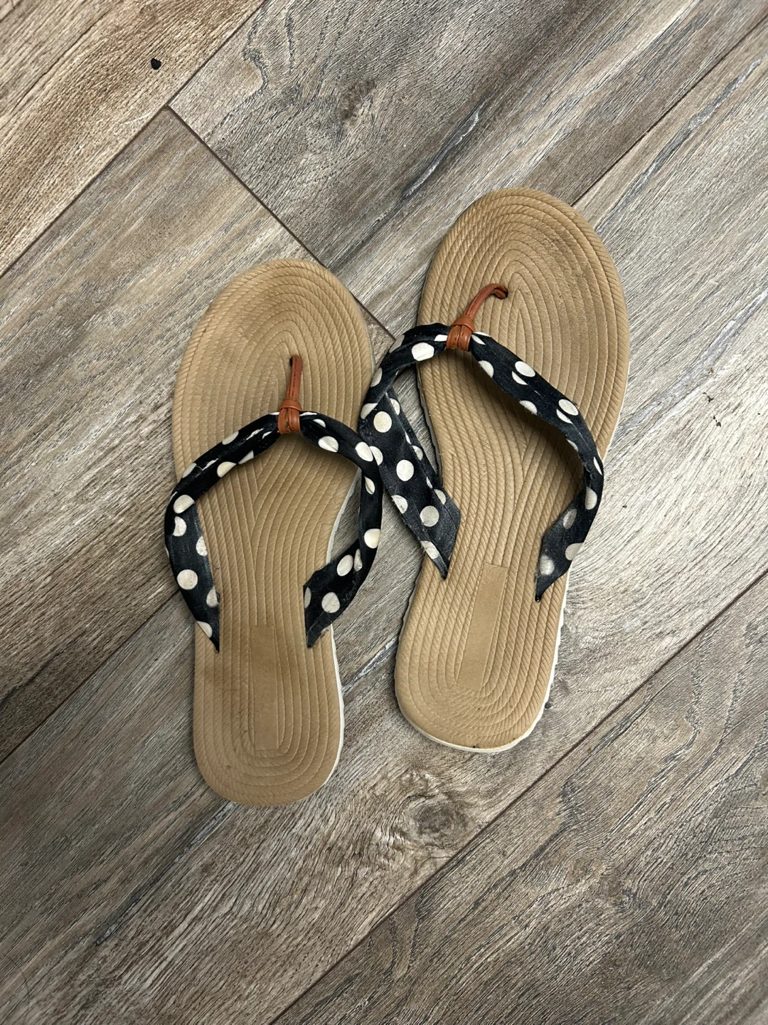Flip Flops with Black and White Polka Dot Straps