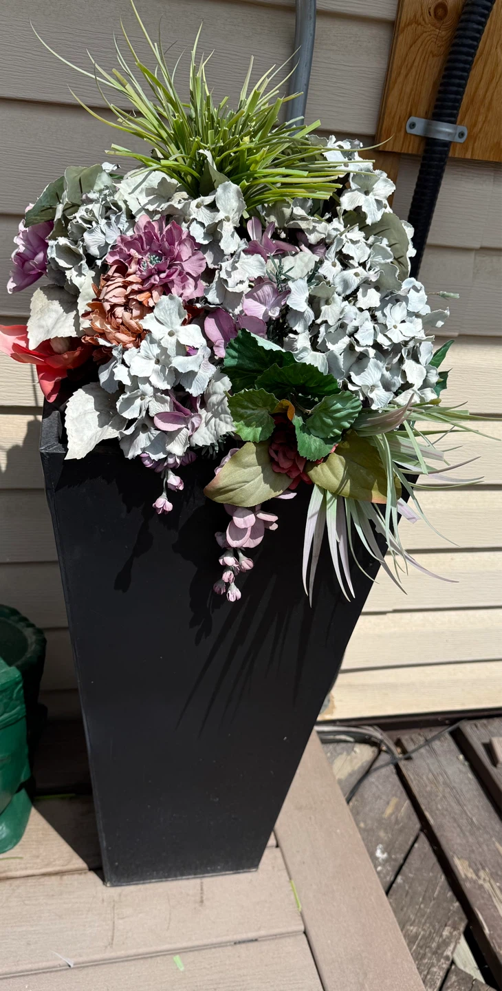 Black Tall Planter with Mixed Faux Flowers