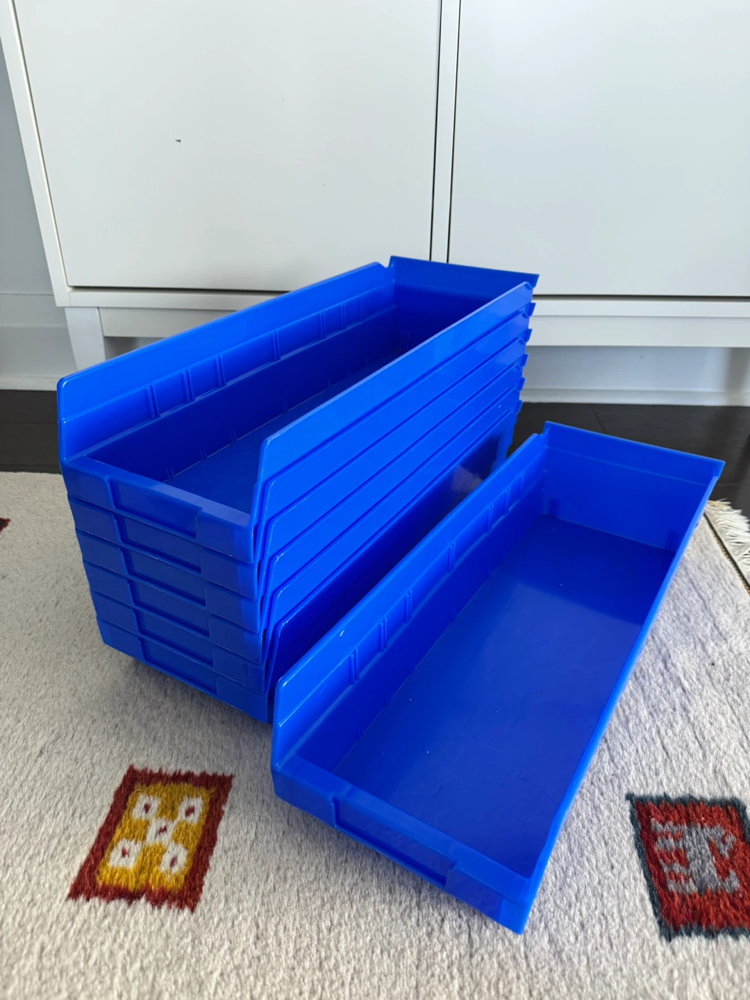 Set of 7 Blue Plastic Storage Bins