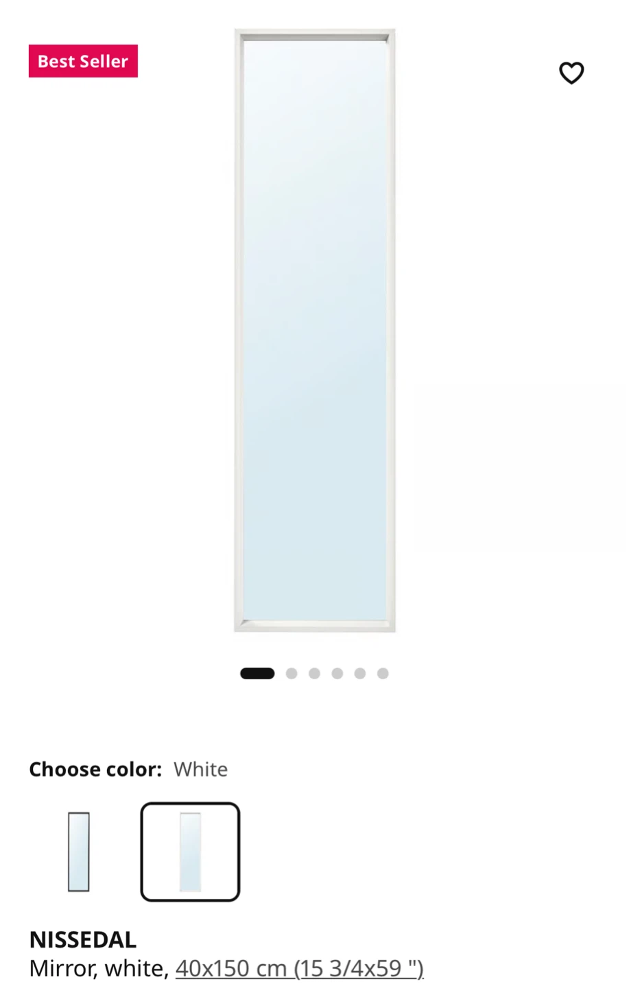 IKEA NISSEDAL Mirror - White, 40x150 cm - photo 2