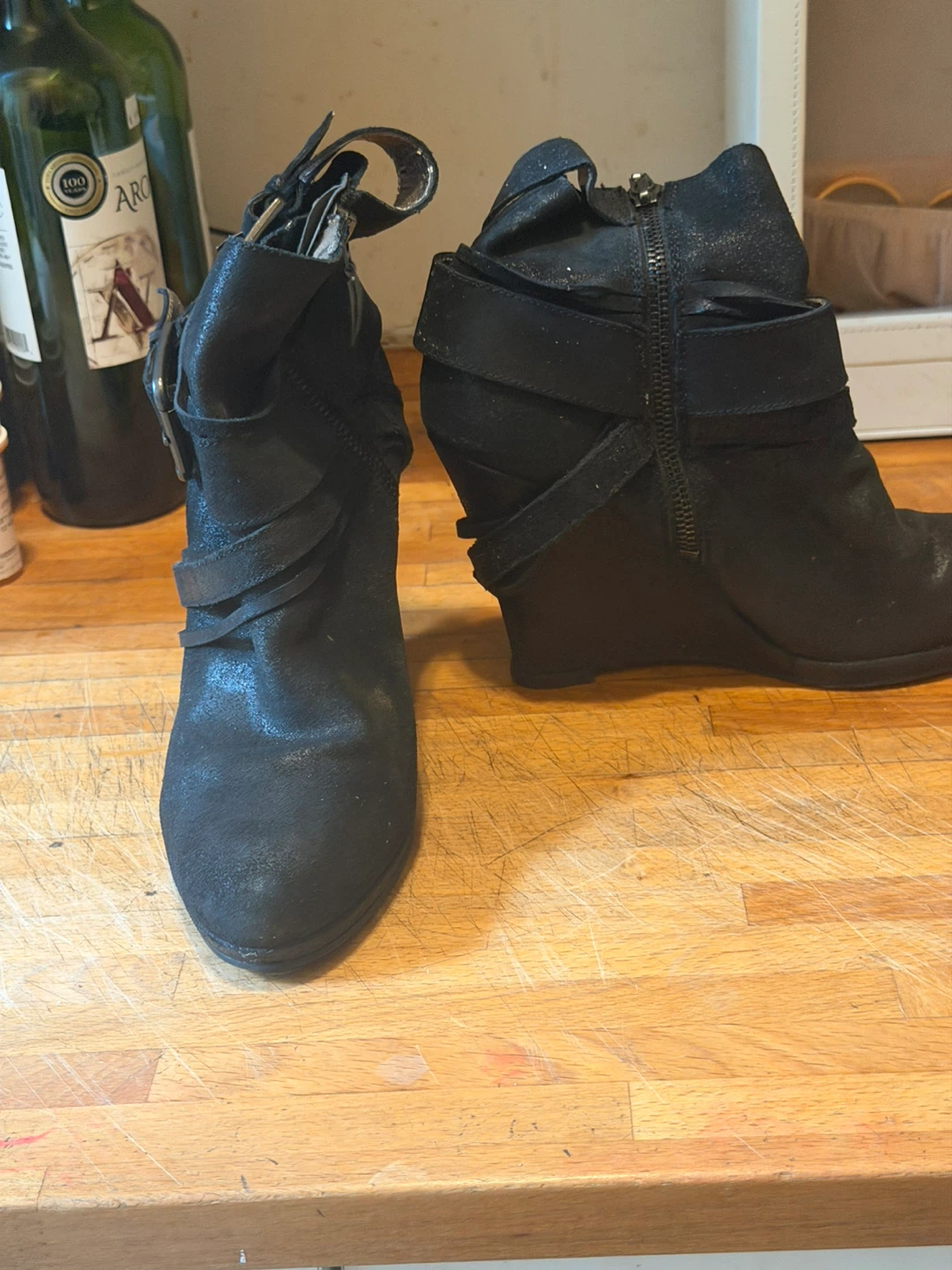 DKNY Black Suede Wedge Ankle Boots - photo 2
