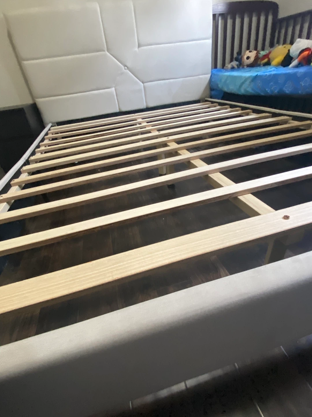 White Upholstered Platform Bed Frame with Headboard