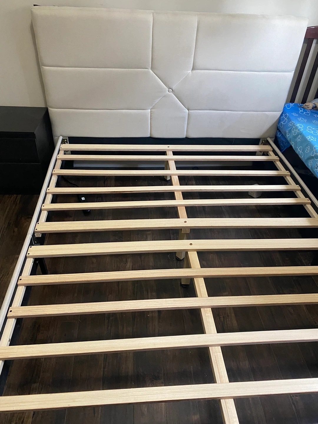 White Upholstered Platform Bed Frame with Headboard - photo 2
