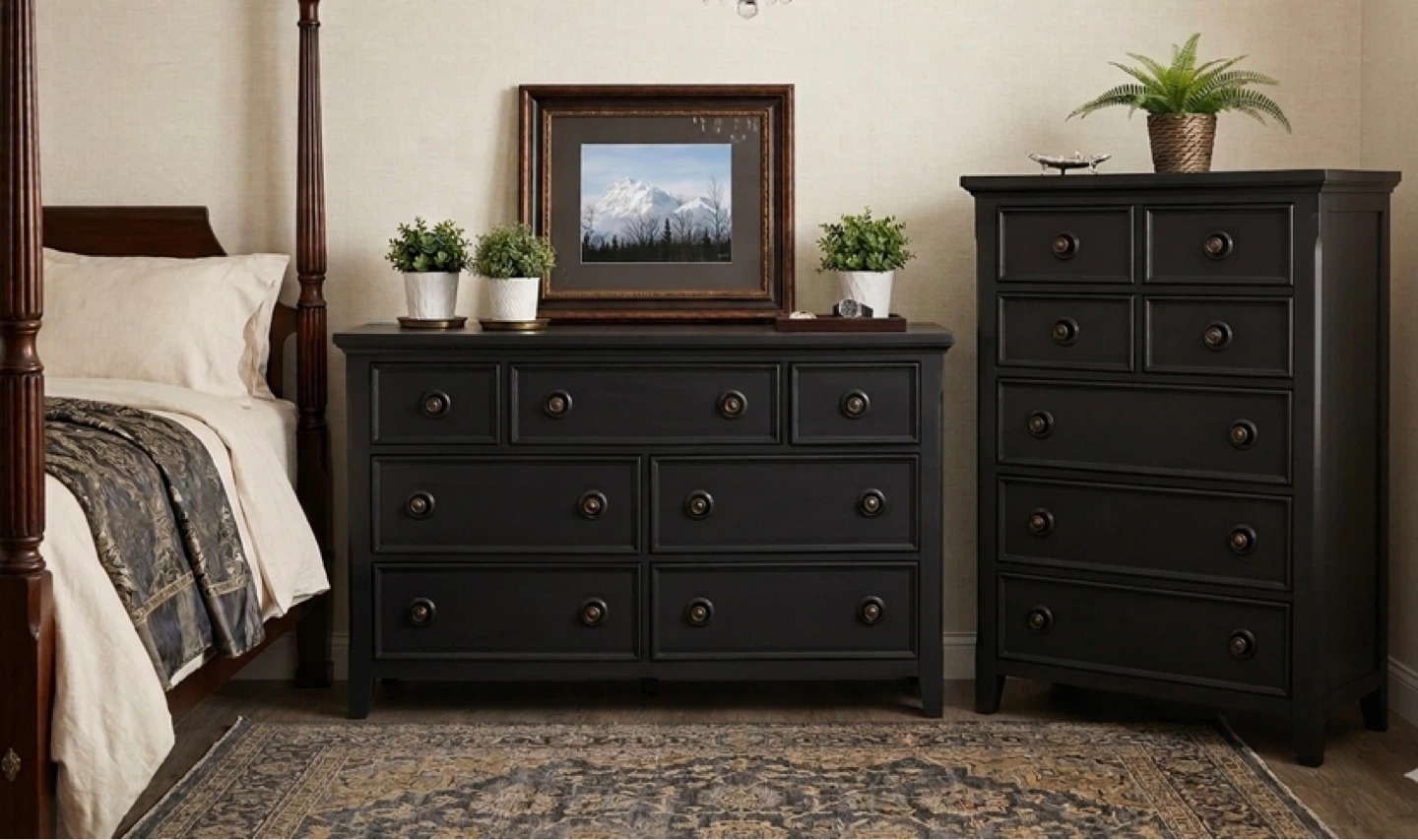 Hardwood Black Dresser Set Long & Tall