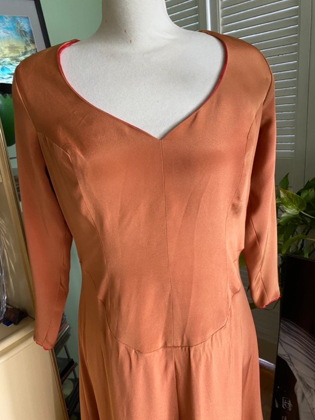 Vintage Robert Berry Orange Satin V-Neck Dress - photo 2