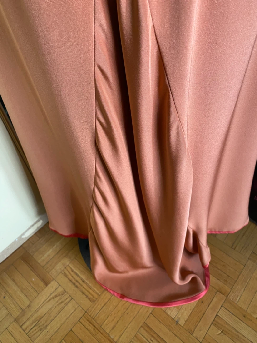 Vintage Robert Berry Orange Satin V-Neck Dress - photo 4