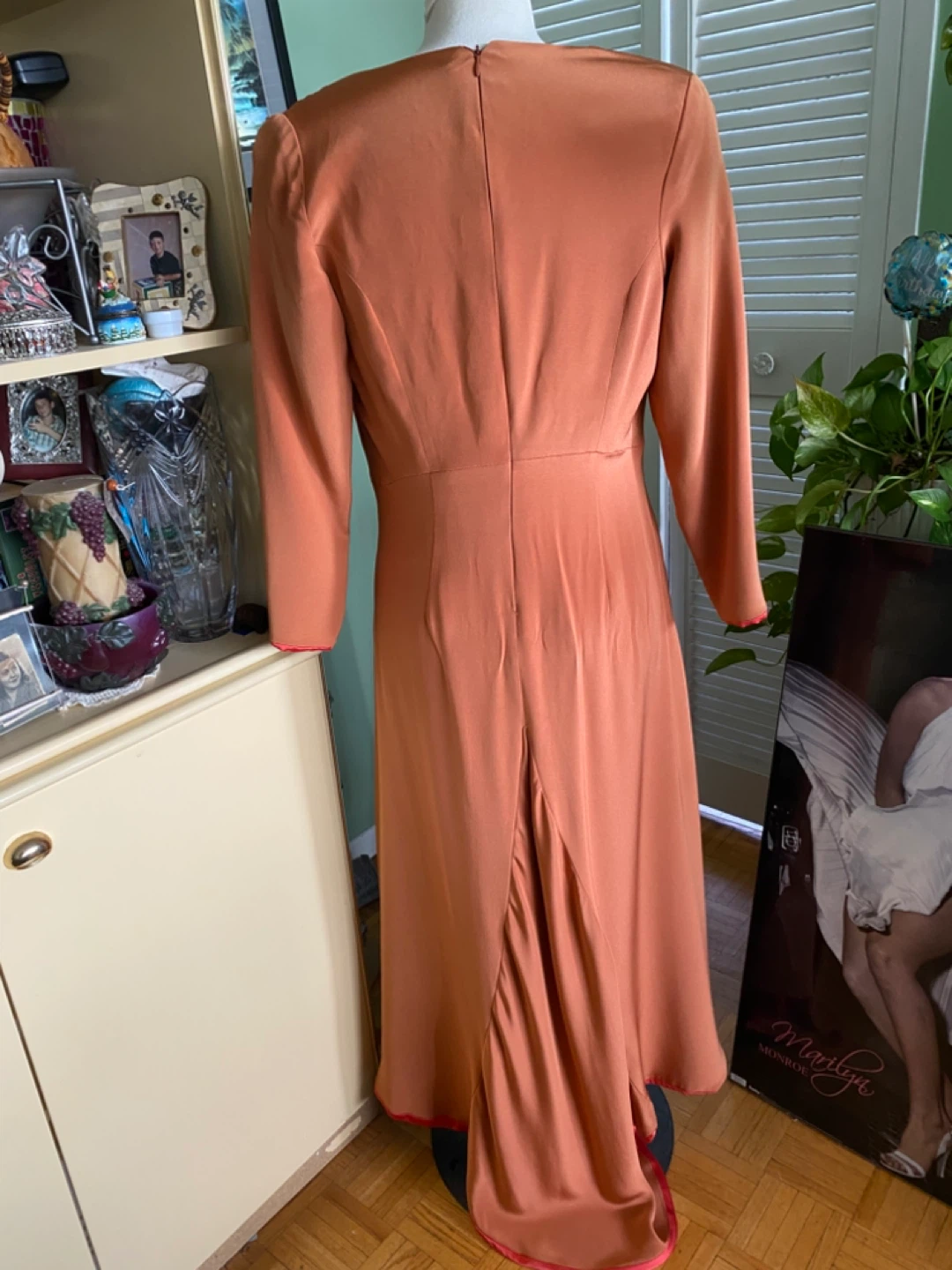 Vintage Robert Berry Orange Satin V-Neck Dress - photo 3