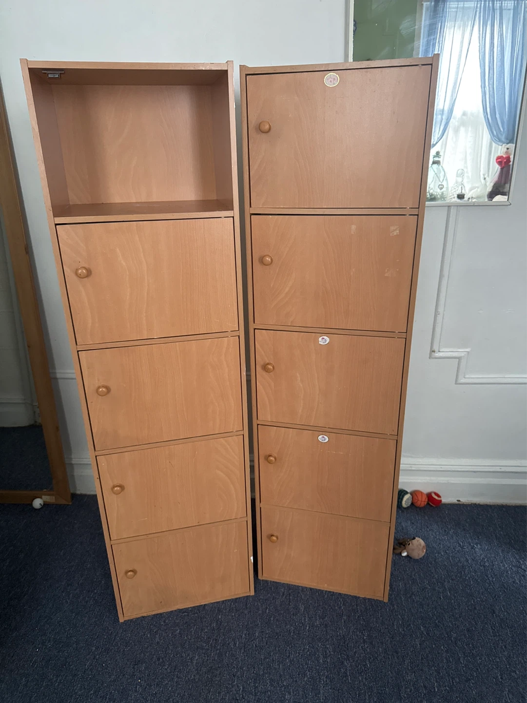 Tall Wooden Storage Cabinets - Set of 2