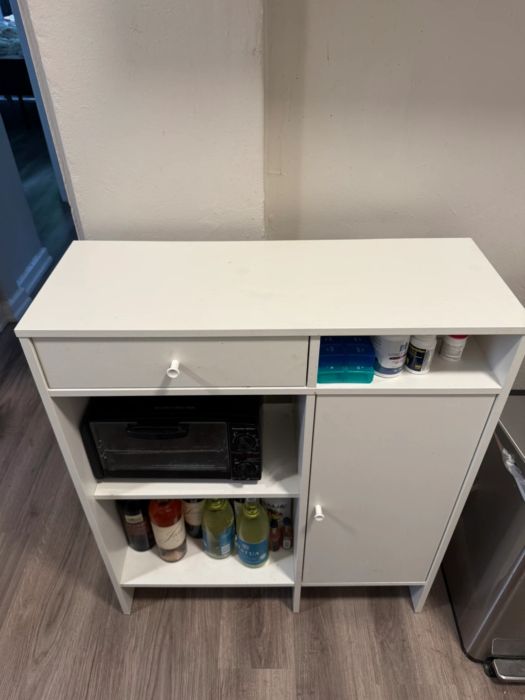 White Storage Cabinet with Drawer and Door
