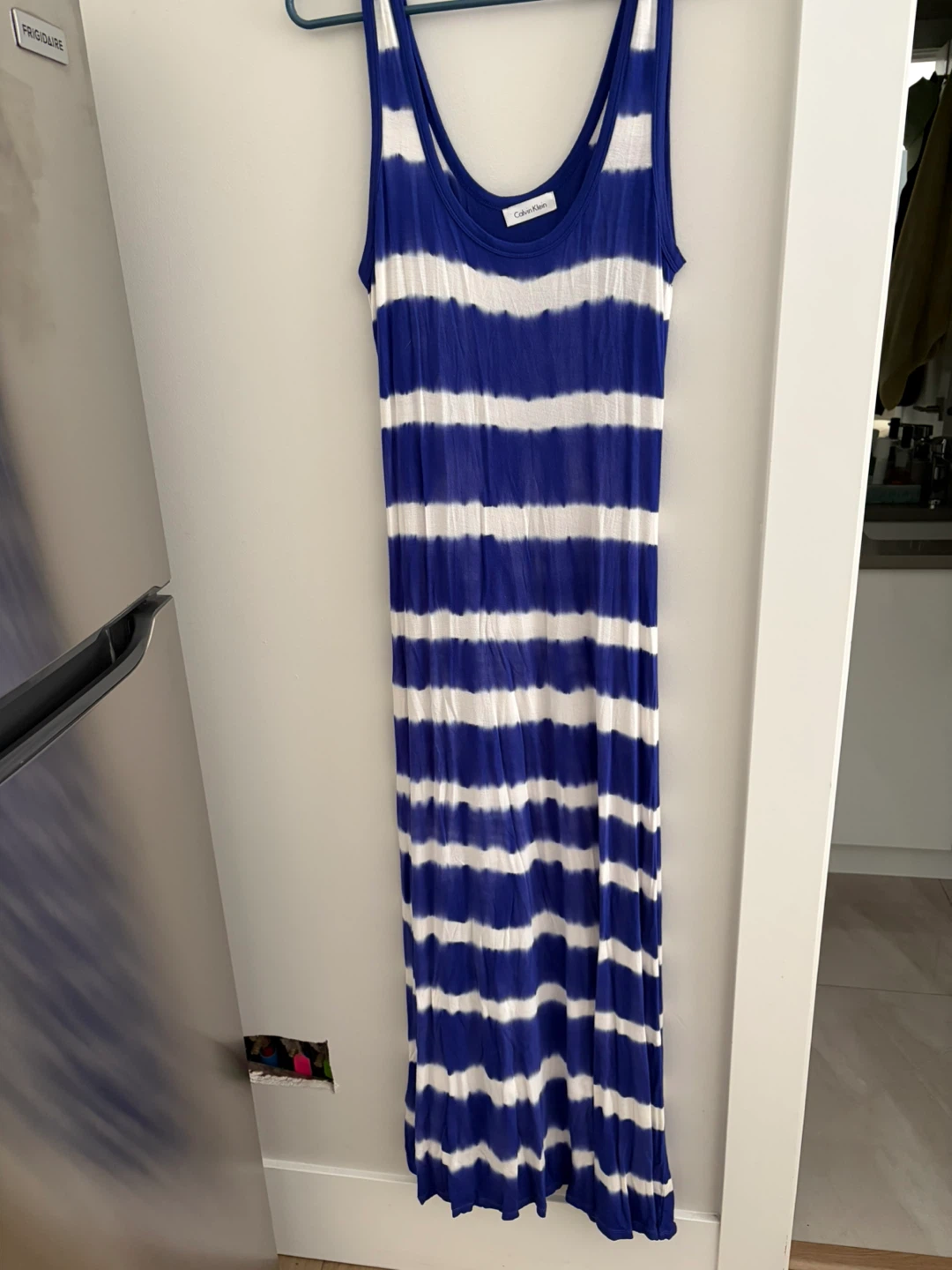 Calvin Klein Blue & White Striped Maxi Dress