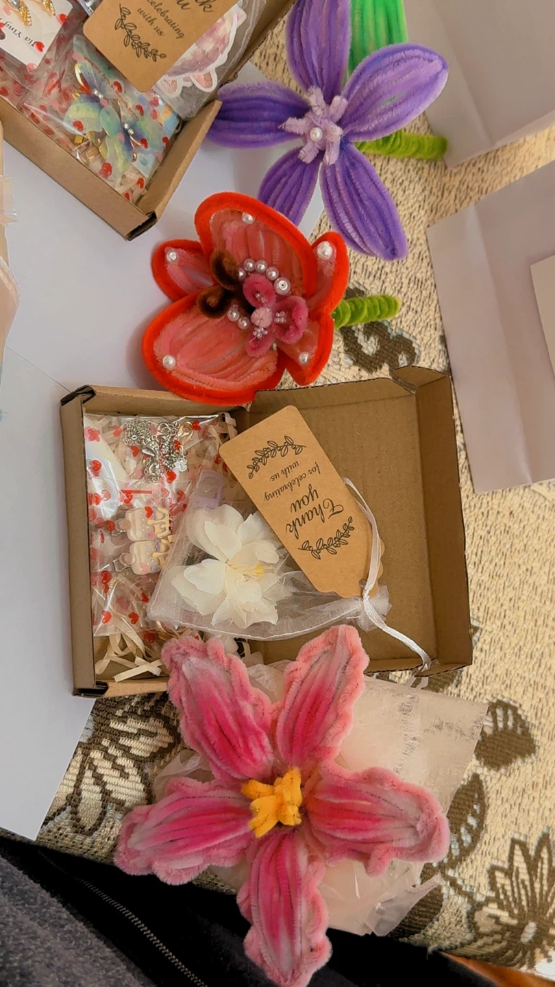 Handmade Gift Boxes with Pens and Flowers