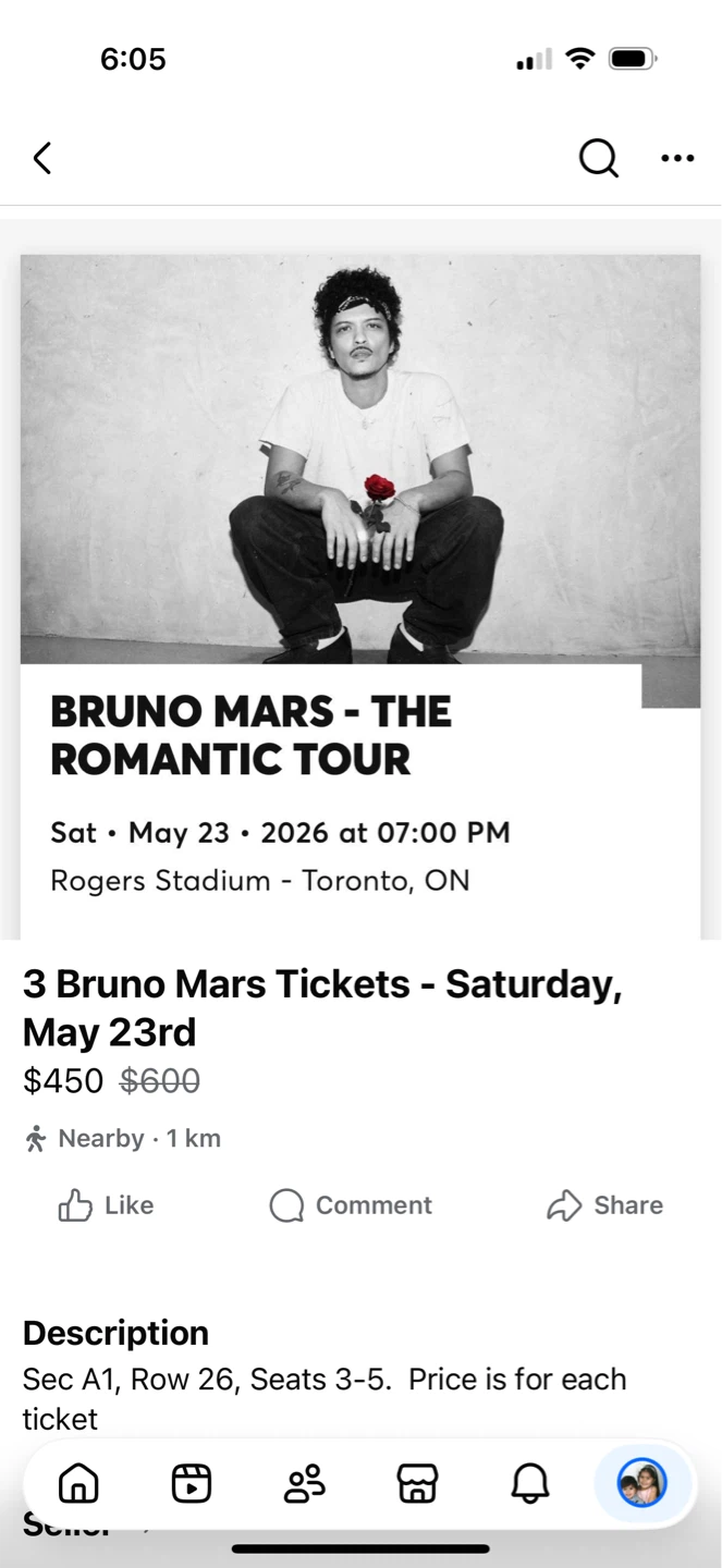 3 Bruno Mars Tickets - The Romantic Tour - May 23, 2026