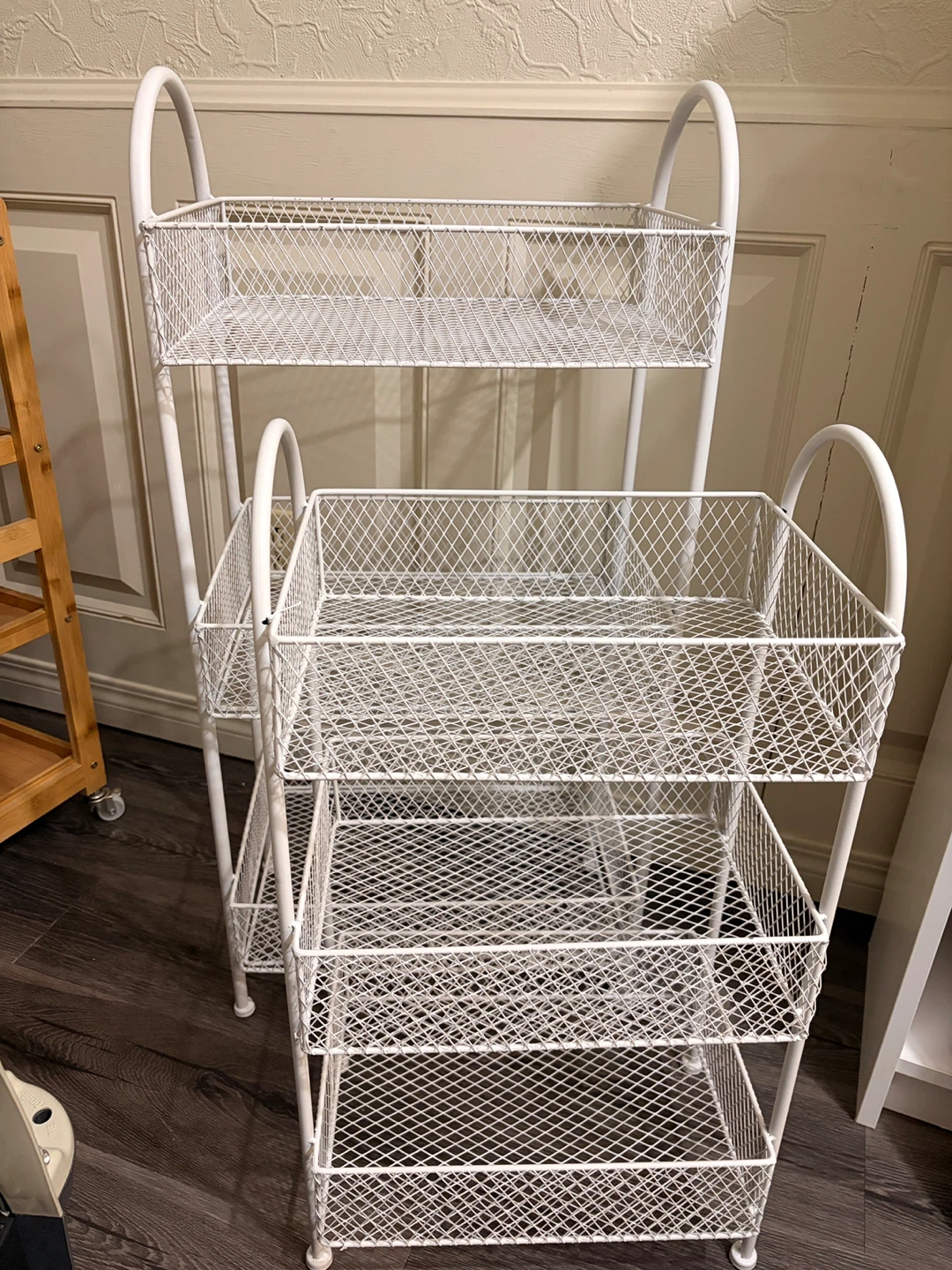 Set of 2 White 3-Tier Wire Mesh Storage Cart - photo 2