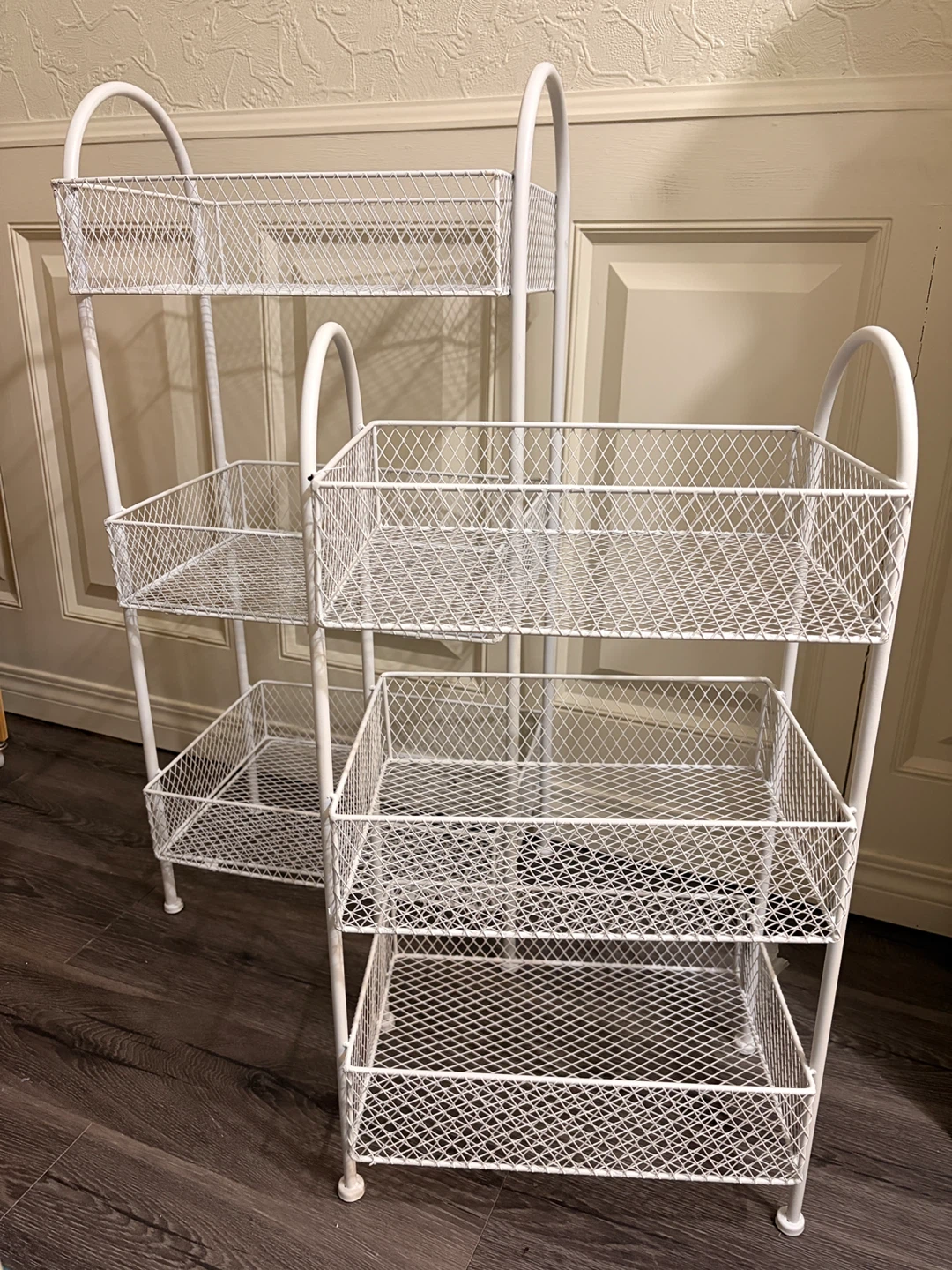 Set of 2 White 3-Tier Wire Mesh Storage Cart