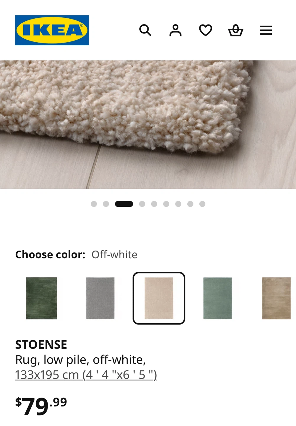IKEA STOENSE low pile rug - Off-white, 133x195 cm