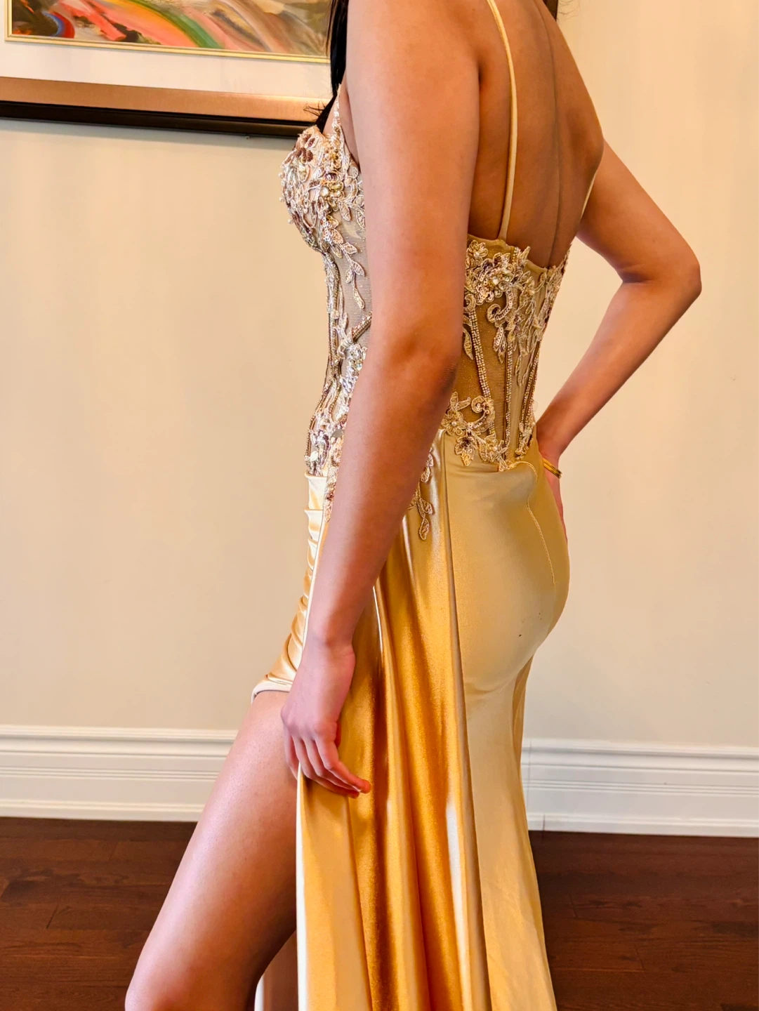 Gold Beaded Lace Corset Gown - photo 3