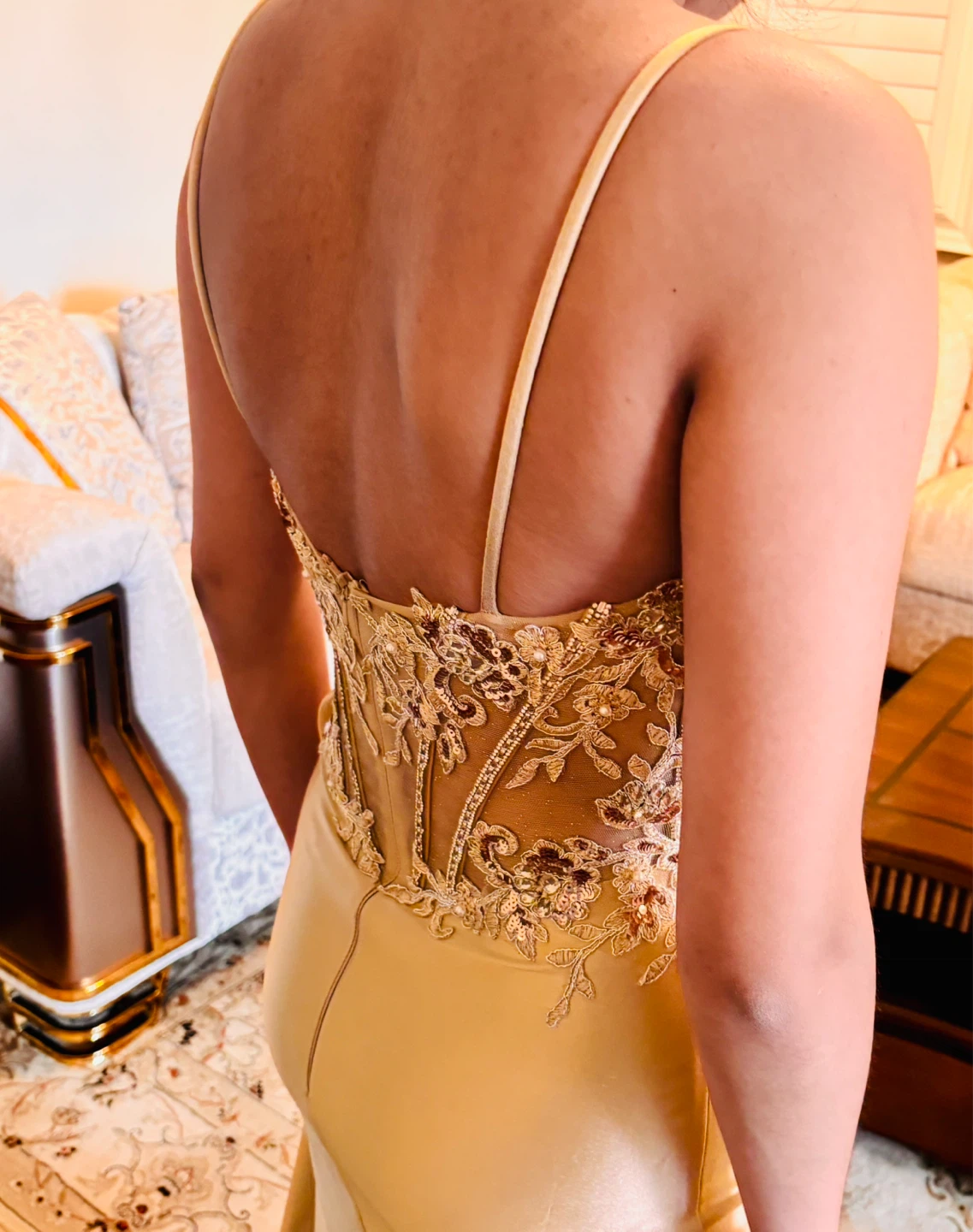 Gold Beaded Lace Corset Gown - photo 5