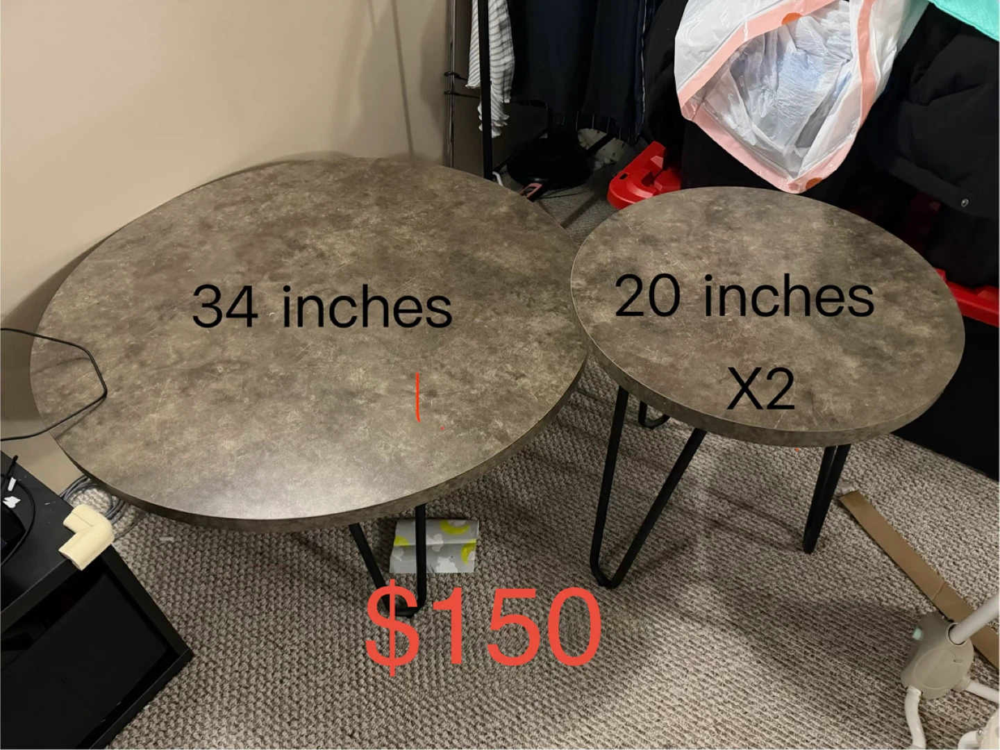 Set of 3 Round Tables (34 inch & 20 inch x2)