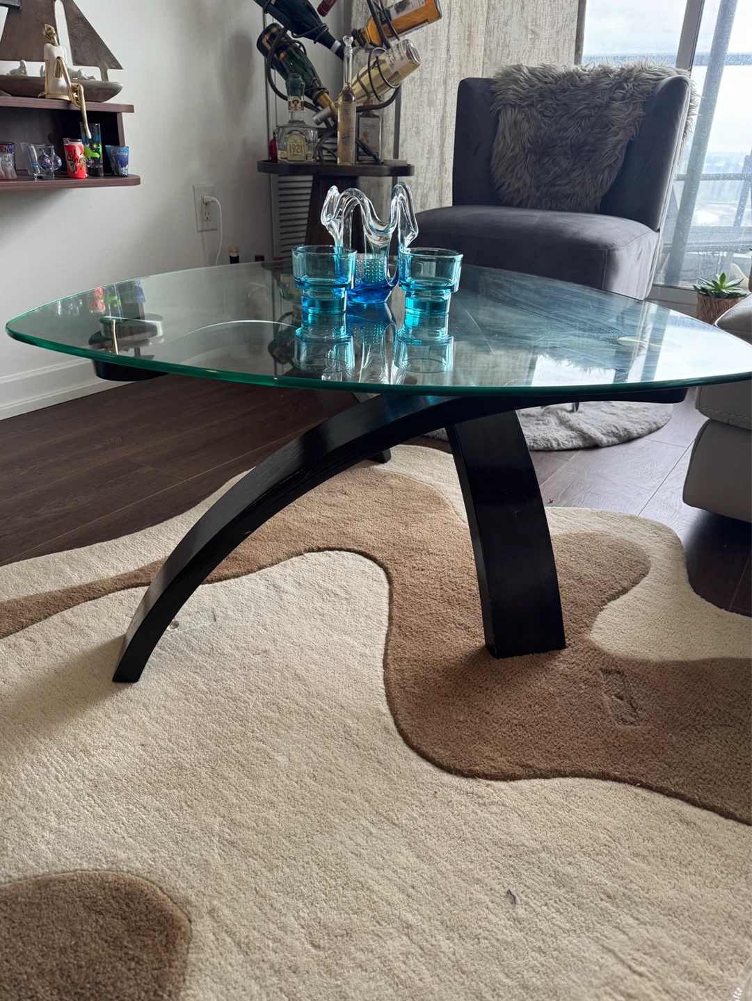 Modern Glass Top Coffee Table with Dark Wood Base - photo 3