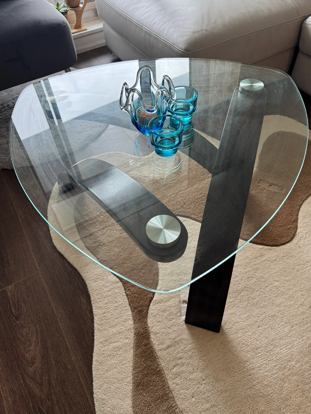 Modern Glass Top Coffee Table with Dark Wood Base - photo 2